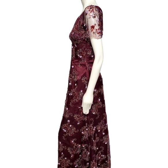 Romantic Womens Burgundy Red Tulle Dress with Floral Embellishments Size Small - Picture 8 of 16